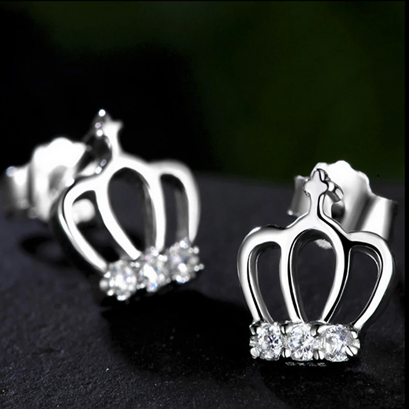 100% 925 Sterling Silver Cross Crown Woman Stud Earrings AAA high Class Inlay CZ Zircon Cute Gift Jewelry For Girl