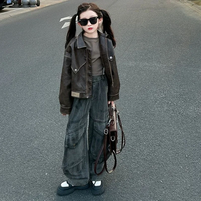 

Зимние джинсы-карго для девочек 2025 года, уличные джинсы для больших детей с карманами, утепленные джинсовые брюки в корейском стиле для девочек-подростков