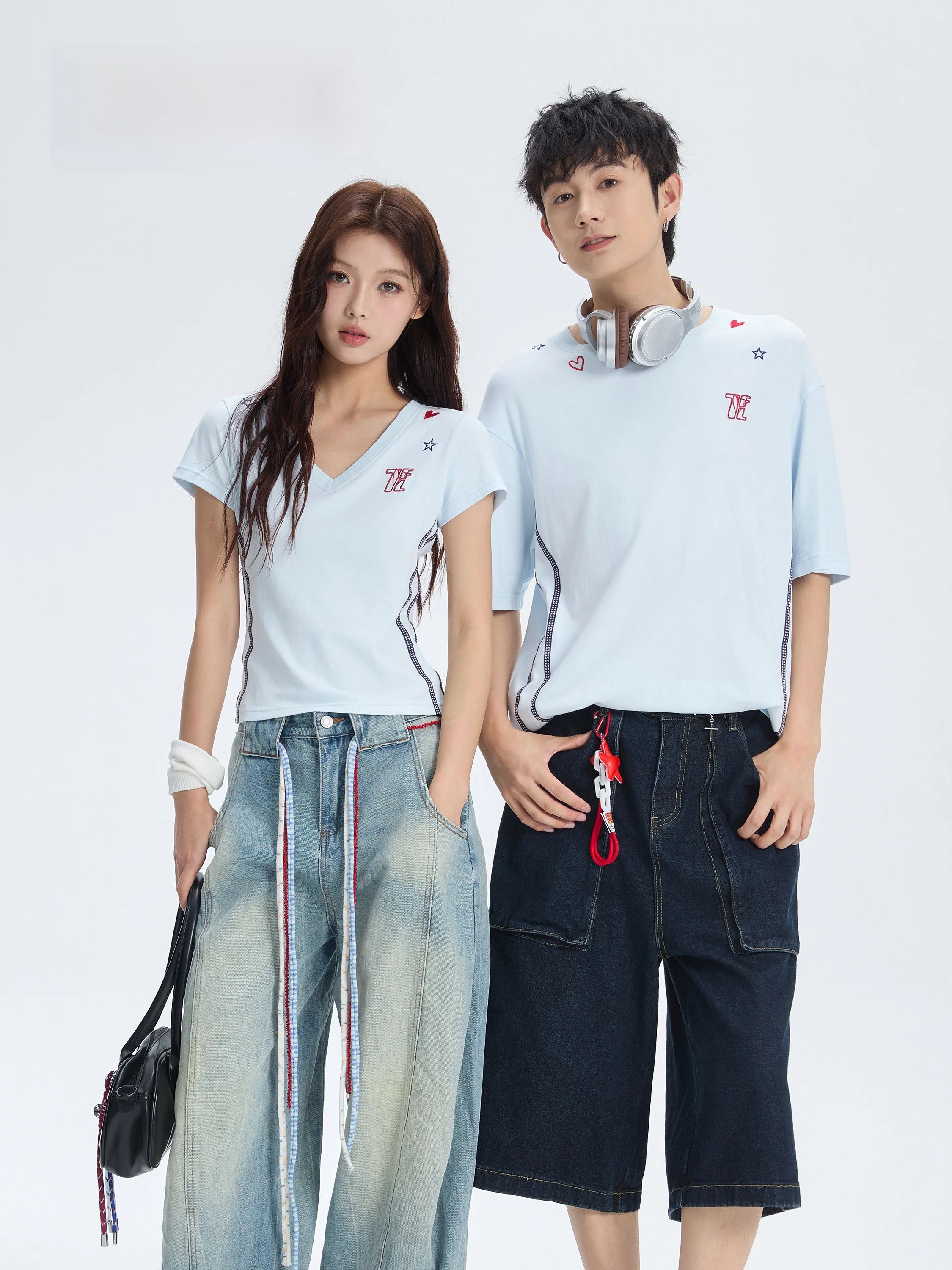 

Tryforlove Couples Summer Slim Fit Cotton Short Sleeve T-Shirt Casual Men's Women's Top Soft Comfortable Breathable Love Design