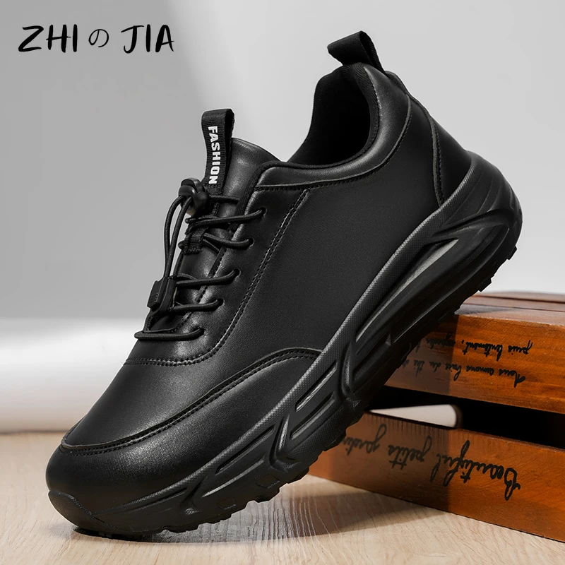 

Большие туфли с широкой головкой, осенние и зимние противоскользящие кроссовки, классическая черная кожаная повседневная обувь, модная подходящая обувь 36-47