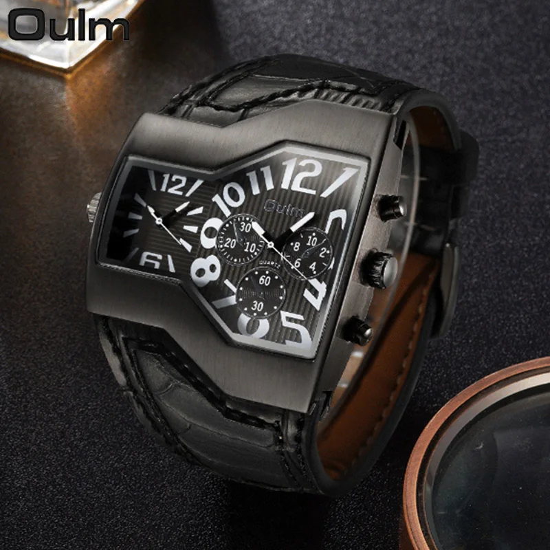 Oulm Top Luxury Brand Men Quartz Watches Double Time Show Snake Band Casual Male Sports Watches Clock Hours relogio masculino