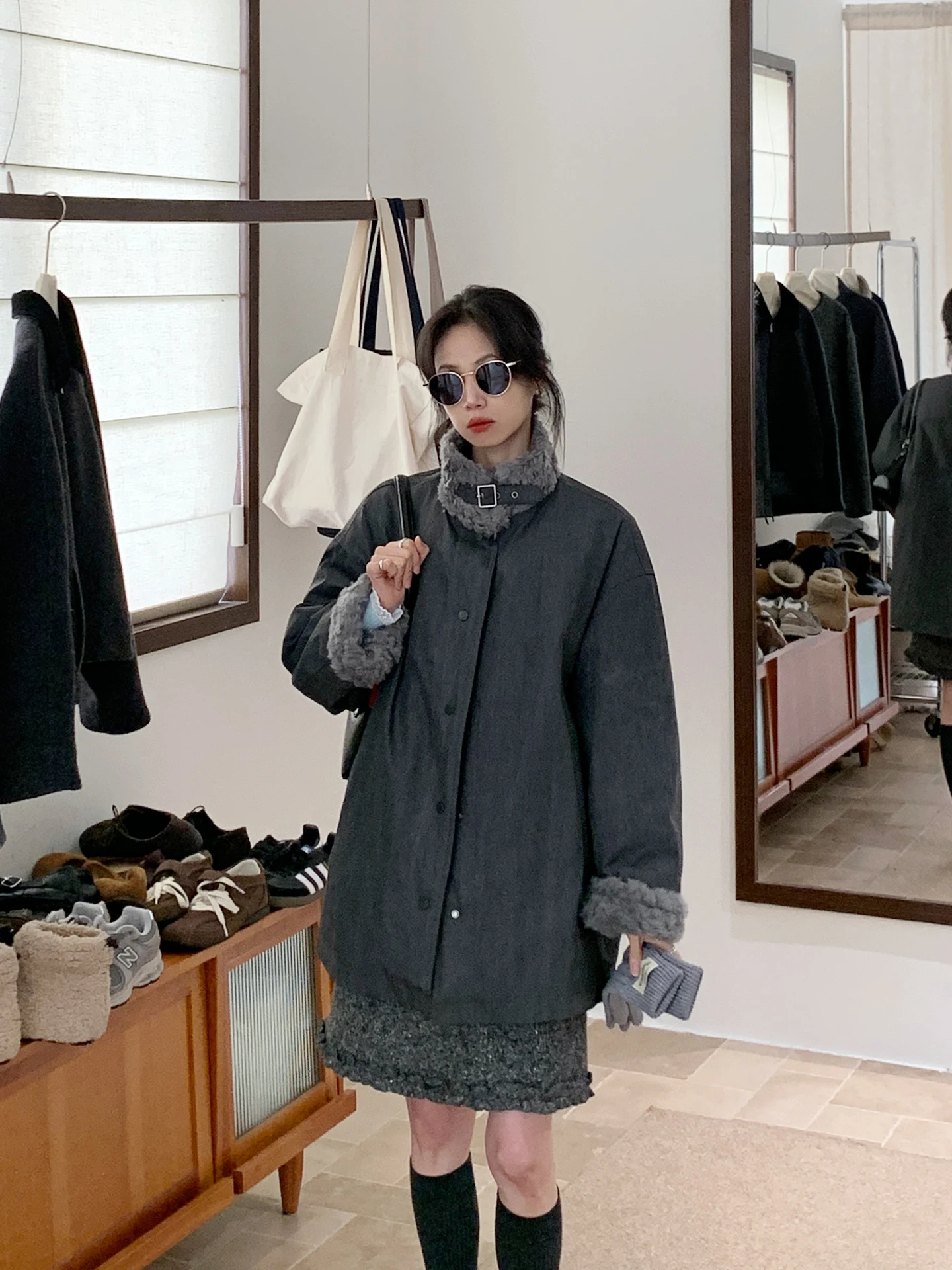 

BRIVIN Korean Sle Deep ey Lamb Fur Patchwork down Jaet Women's Winter New Loose Casual Thi Warm Outerwear