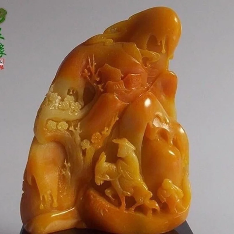Precio especial, adorno de piedra Shoushan, piedra Tianhuang, nieve, caminar, flor de ciruelo, paisaje, Material de piedra, joyería de Jade para oficina y hogar