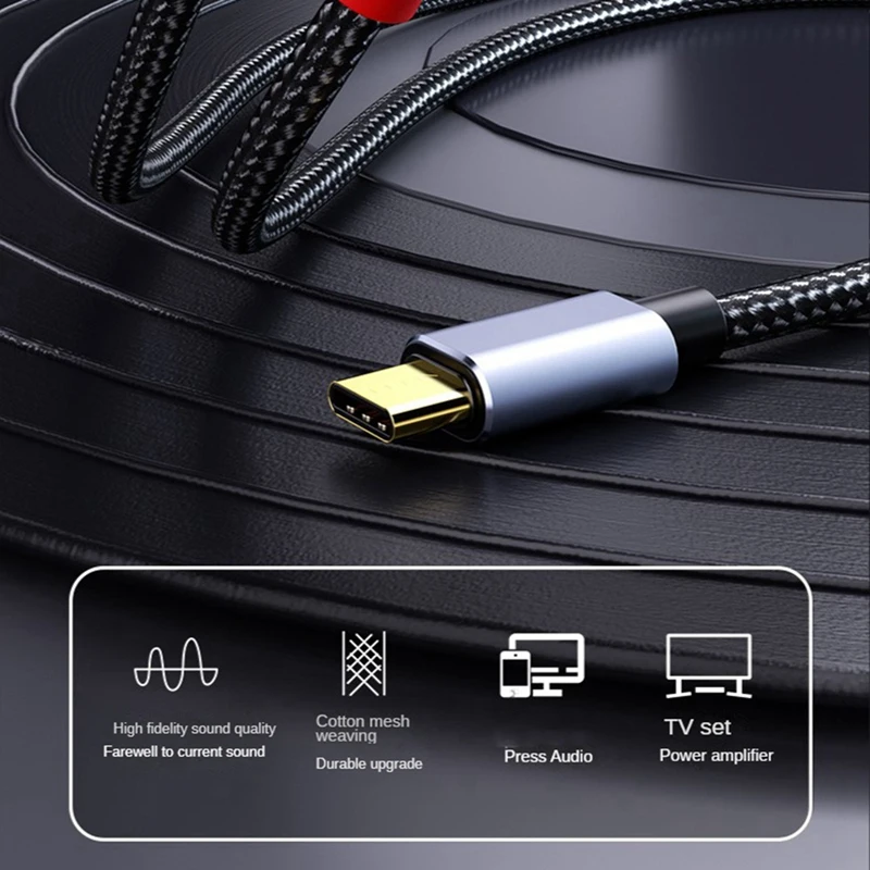 محول كابل صوت USB C إلى 2RCA ، نوع C إلى ثنائي RCA ، سلك فيديو USB ، متوافق مع الهاتف ، الجهاز اللوحي ، 1 متر