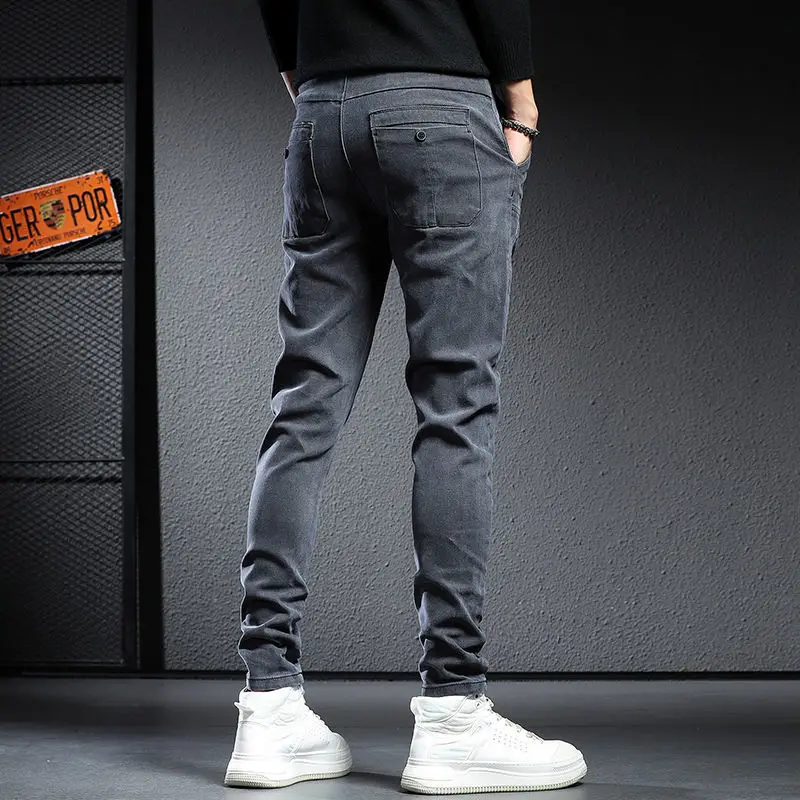 Autumn Winter Baggy Jeans Man Brushed Thicken Wool Plush Cowboy Black Korean Designer Clothing Cargos Drawstring Slim Trousers