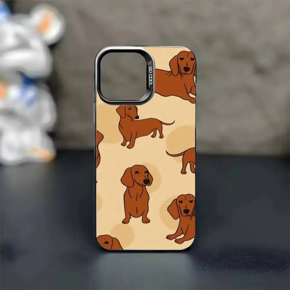 Funda de teléfono con diseño de perro salchicha, carcasa plateada de Color para IPhone 17 16 15 14 13 12 11 Pro Max Plus