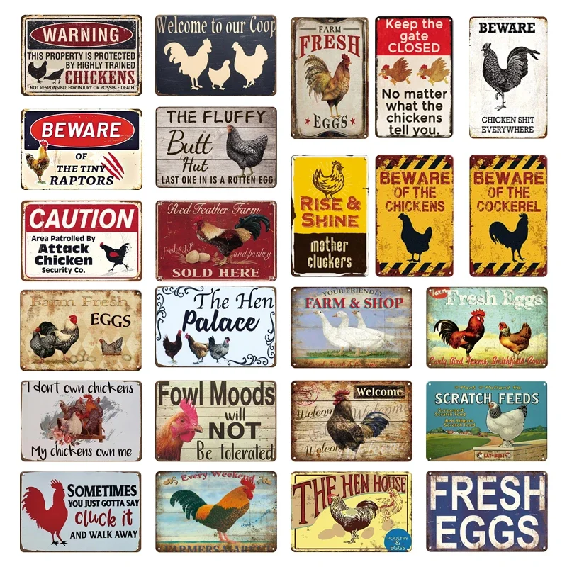 Fresh Eggs Metal Tin Sign Farm Shop Farm Wall Decor Vintage Poster Fluffy Butt Tin Plates Funny Chicken Retro Plaque Wall Decor