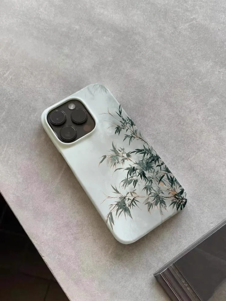 رائعة النمط الصيني الخيزران نمط الفني المائية جراب هاتف آيفون 16 15 14 11 12 13 برو ماكس زائد الغطاء الخلفي