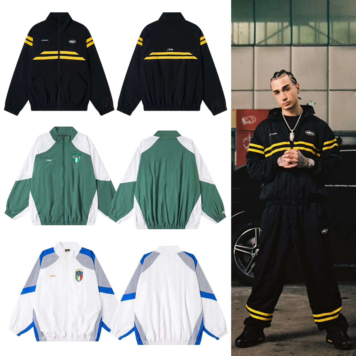 

Devil Island American Letter Embroidery Contrast Color Streetwear Men's And Women's Loose Fit Casual Set Windbreaker