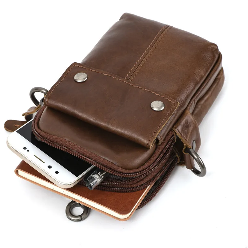 0716 0715 Men's Waist Bag, Mobile Phone Bag, Oil Wax Leather Retro Large Capacity Outdoor Crossbody Backpack