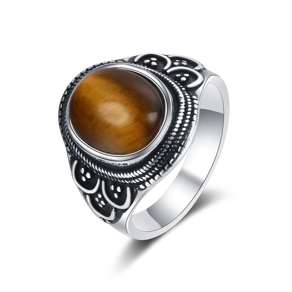 Retro Style Oval Natural Labradorite S925 Sterling Silver Ring Tiger Eye Jewelry Ring for Women Gift Engagement Wedding Party