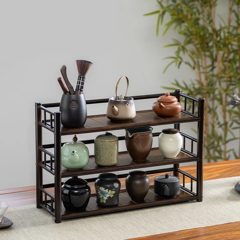 Teacup Rack Tea Set Storage Rack Desktop Antique Rack Purple Clay Pot Tea Bowl Placed Storage Rack Tea Table Tea Rack