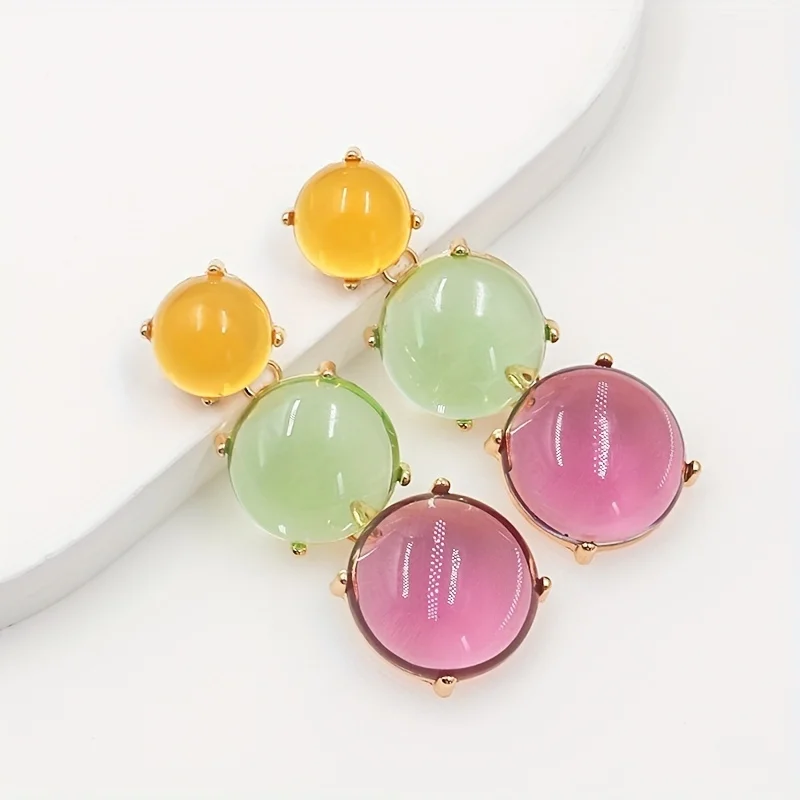3pcs/set Earrings Necklace Resin Boho Jewelry Set Inlaid Waterish Gemstone Dainty Evening Party Decor Sweet Gift For Female