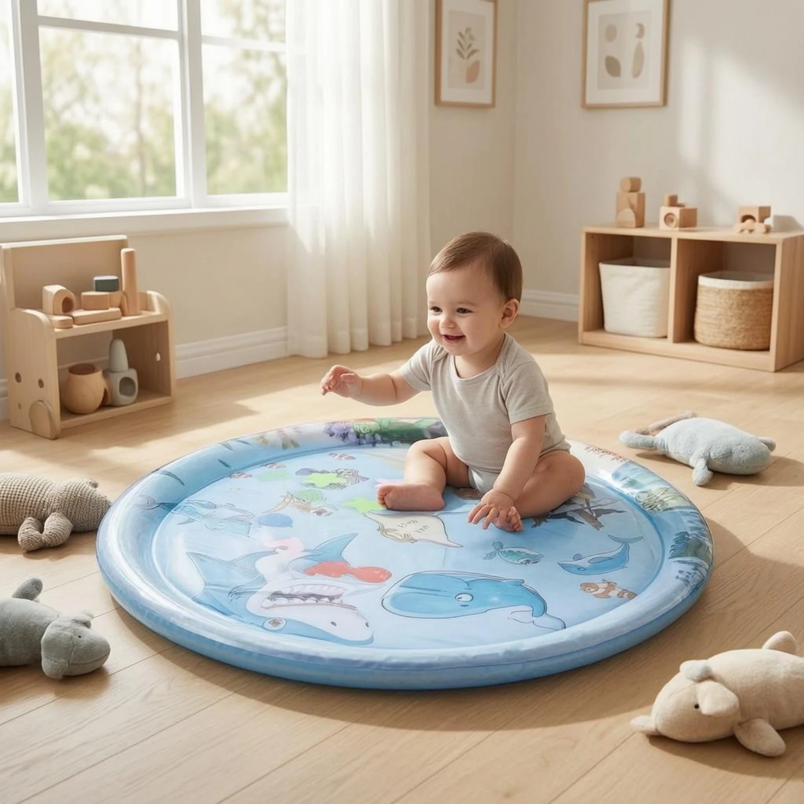 水遊びマット-水中世界-インフレータブルウォーターマット-子供用おもちゃ-赤ちゃん用-丸型エッジ付き