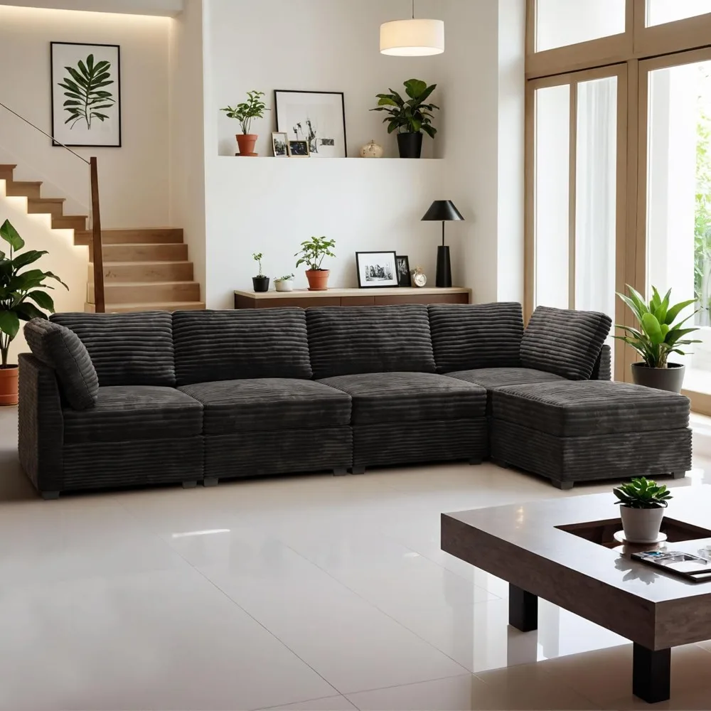 

Modular Sectional Sofa, 130.7" L Shaped Couch Set for Living Room, 4-Seater Comfy Cloud Couches with Movable Ottoman, DIY Combin