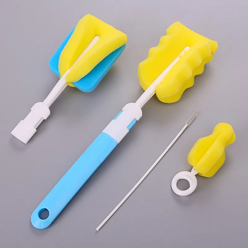 Baby Bottle Brush Set Infant Nipple 360-degree Rotating Clean Sponge Spout Cup Pacifier Straw Brush Kit Bottle Clean Tool Set