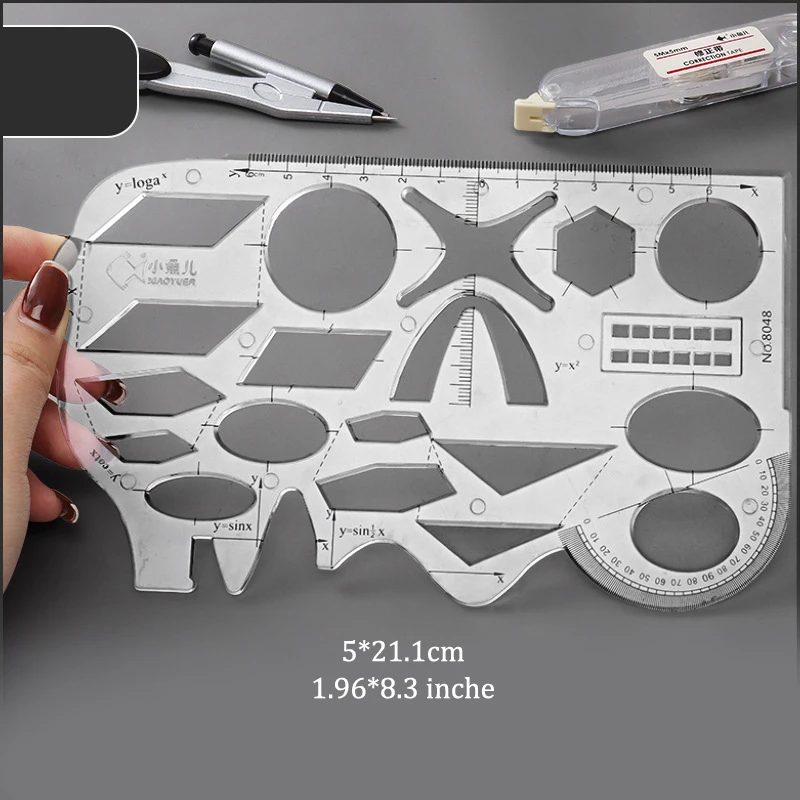 Multifunctional Geometric Ruler,Template Painting Hollow Curve Drawing,Mathematical Drawing Plastics Ruler,Figure Function Ruler
