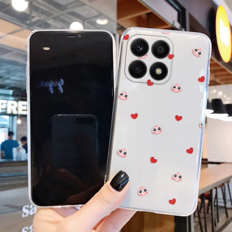 Clear Case For Honor X8a Shockproof Cover Cartoon Cute Cat Soft Silicone Fundas For HonorX8a X 8A Transparent 6.7\'\' Bags Coque
