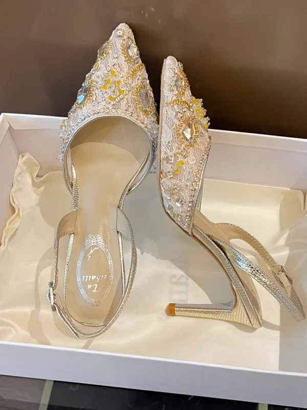 

Свадебные туфли, универсальные сандалии во французском стиле, остроконечные туфли на тонком каблуке, сетчатые туфли со стразами, свадебные туфли