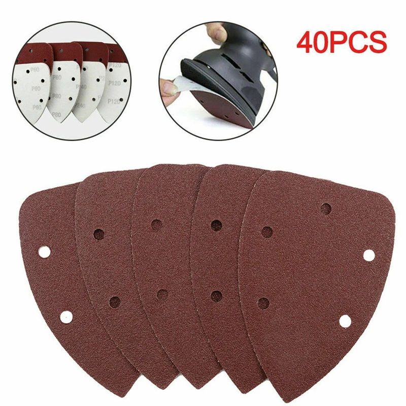 

140*90*mm 6Hole Sanding Sheets Triangle Red Sandpaper Hook & Loop 40 -1000 Grits Abrasive Sanding Disc For Wood Sanding(40 Pcs)