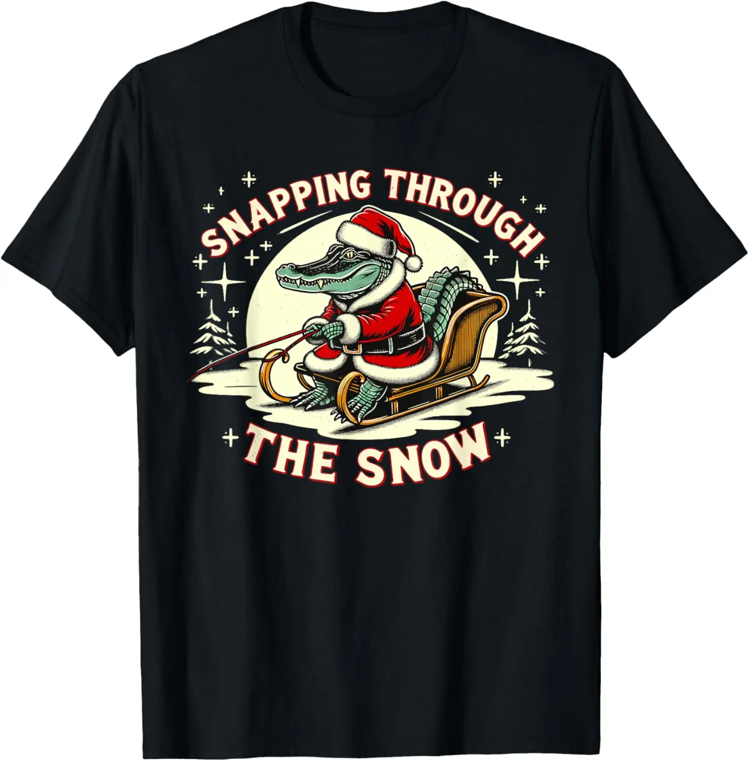 Alligator Snapping Through The Snow, Gator Hunting Christmas T-Shirt