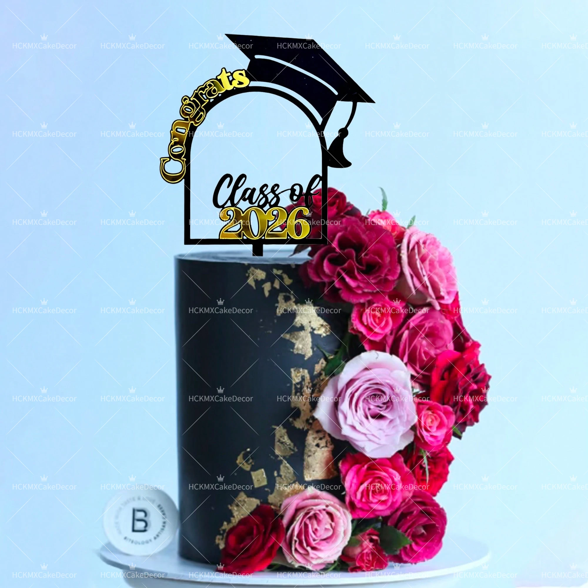3pcs/6pcs Acrylic Black Gold Class of 2026 Cake Topper Set, Graduation Cap Diploma Cake Decorations, Mi Graduación 2026 Grad view 3