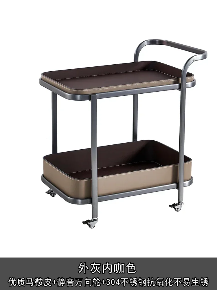 أريكة جلدية إيطالية فاخرة وخفيفة الوزن متحركة بجانب قليلة مع عجلات لغرفة المعيشة وطاولة قهوة منزلية من الفولاذ المقاوم للصدأ #5