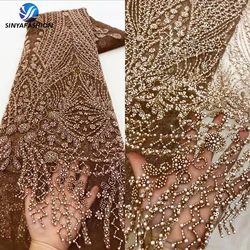 Sinya Fully Pearls African French Sequins Nigerian Tulle Lace Fabric 2024 High Quality Bridal Wedding Beaded Lace Fabrics Luxury