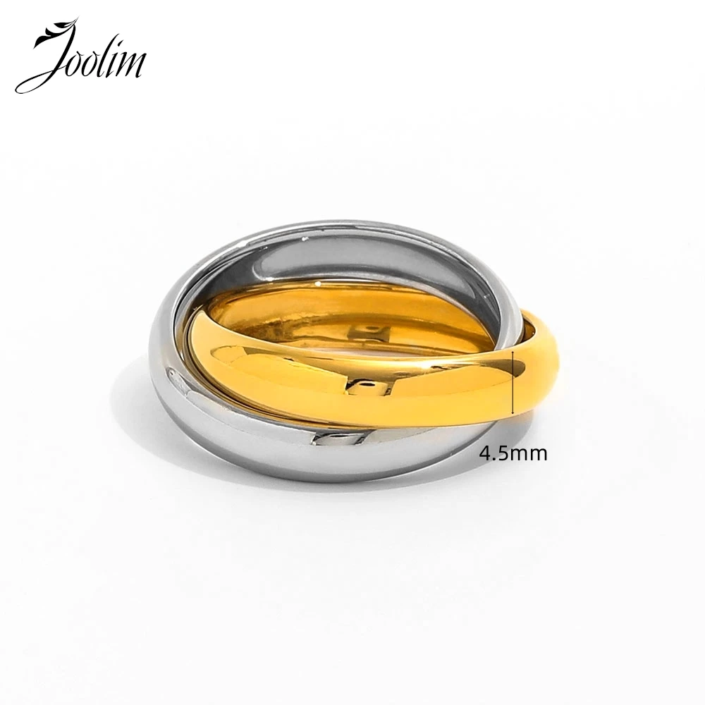 Joolim Jewelry Wholesale High End PVD No Fade Fashion Smooth Shiny Two-tone Double Circle Wide Stainless Steel Ring For Women