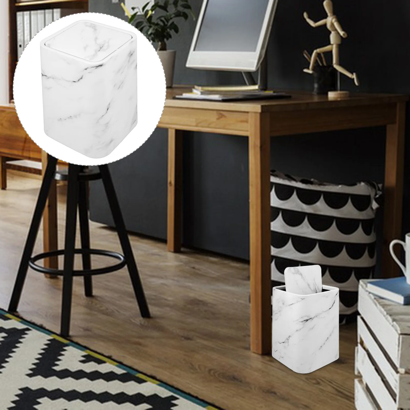 

Elegant Marble Design Trash Can Stylish Wastebasket Home Office Bathroom Kitchen Dorm Space Saving Kitchen Wastebasket