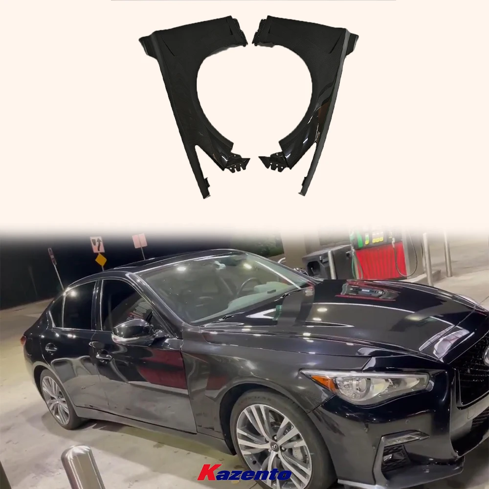 For Infiniti Q50 KZ Style Vented Wet Carbon Fiber Front Fender Pair Body Kits