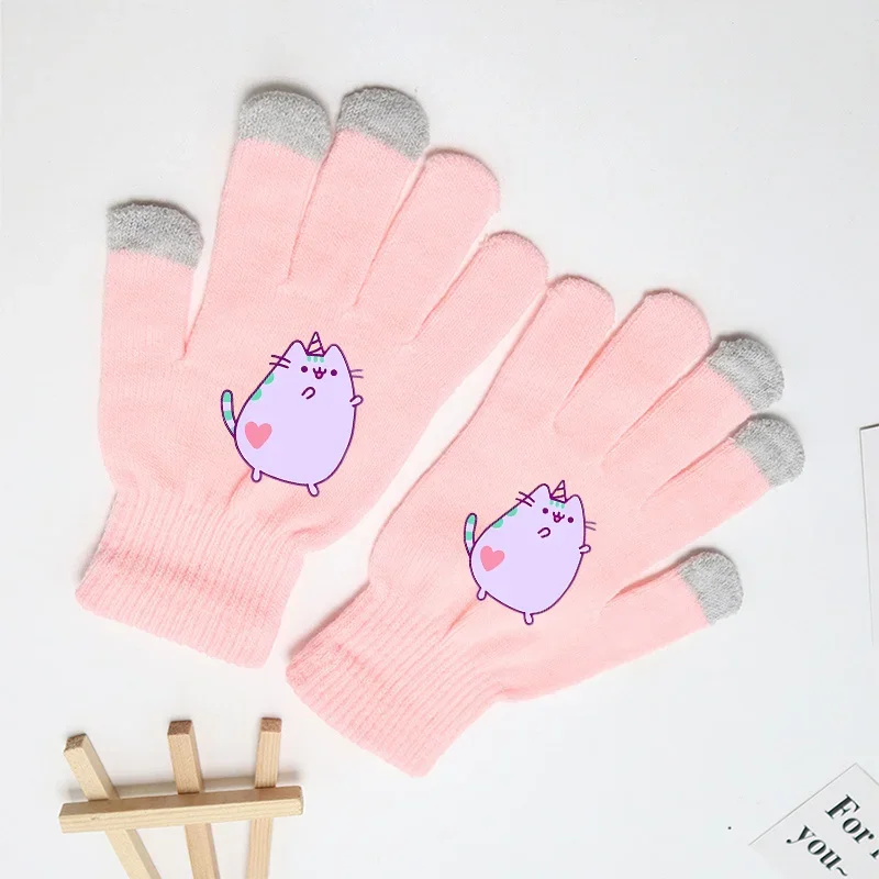 Pusheen-guantes de dedo de gato para niños, lindos guantes de invierno para deportes al aire libre, senderismo, ciclismo, mantener el calor, accesorios de decoración de punto, regalo