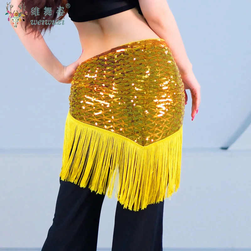 Belly Dance Training Hip Scarf Tassel Sequins Triangle Skirt Practice Clothes Female Adult Elegant Belt Performance Accessories
