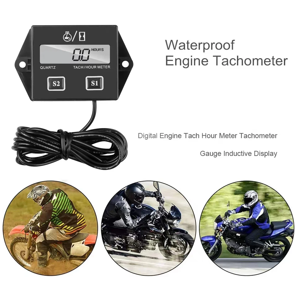 New Digital Engine Tachometer Hour Meter Instrument Induction Tachometer Display for Motorcycle Engine Chainsaw Bicycle Boat