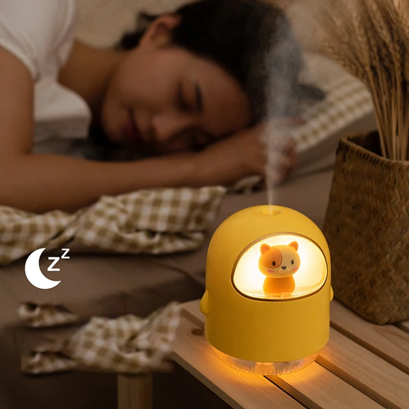 Humidificador USB Space Cat, Mini lámpara de ambiente de dibujos animados, pulverizador silencioso, aire acondicionado, humidificador de agua para habitación