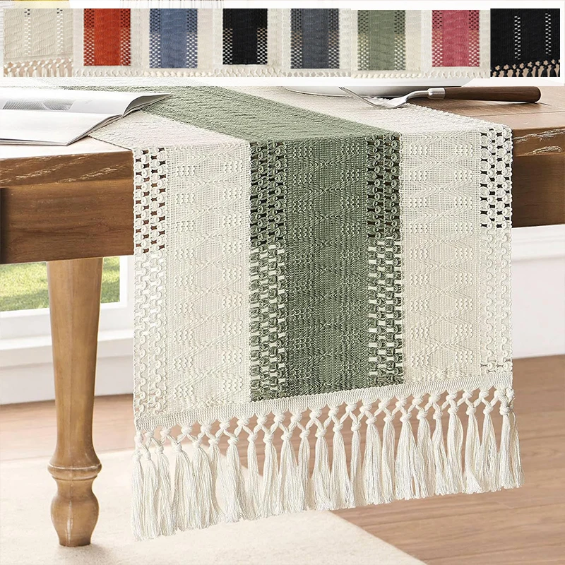 

Artistic Woven Table Flag with Thick Rope Three-dimensional Tassel Hollow Dining Mat Nordic Ins Style Decorative Table Flag탁자 깃발