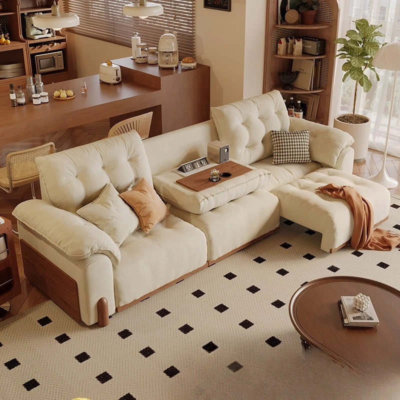 Modern cream log wind multi-functional electric sofa living room zero against the wall adjustment cat scratching fabric sofa bed