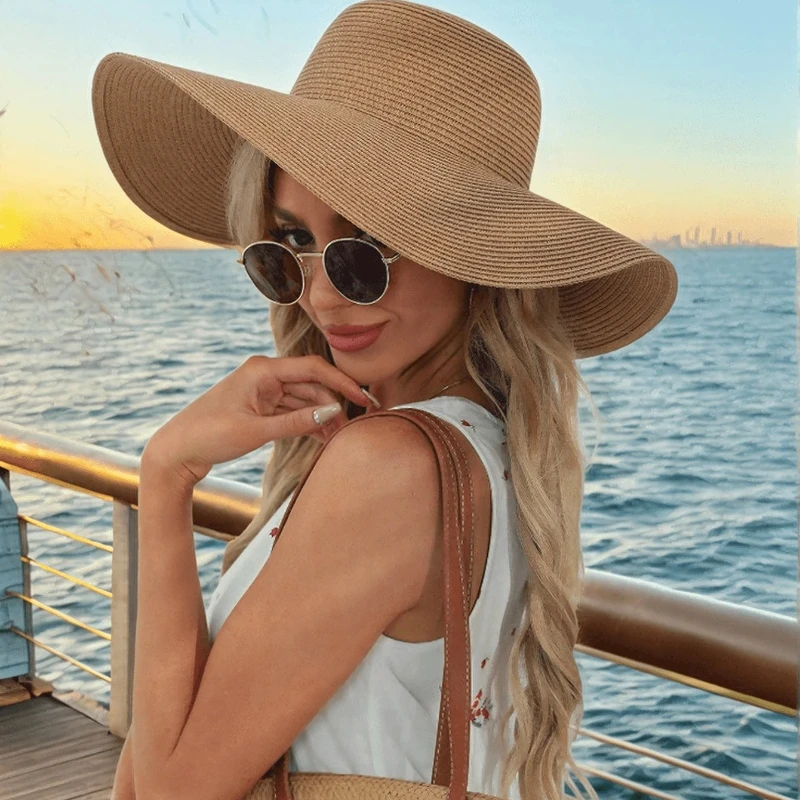 1 Set Women's Bohemian Style Sun Hat + 1 Shoulder Bag,Vacation Style,Straw Shoulder Hat Beach Tote Bag for Summer Travel Vaation