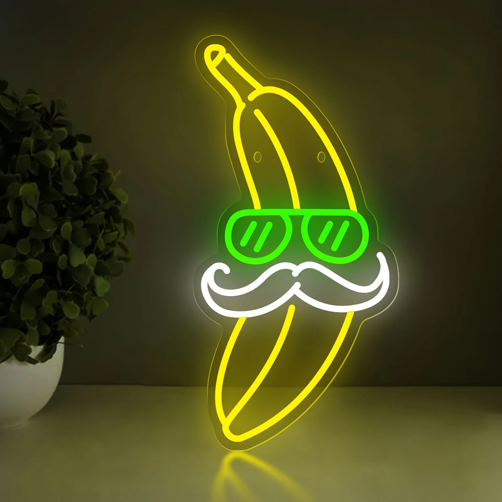 

Светодиодный мультяшный банан, неоновая вывеска, борода, модные очки, неоновый свет для ресторана, фруктового магазина, спальни, детской школы, декор на день рождения