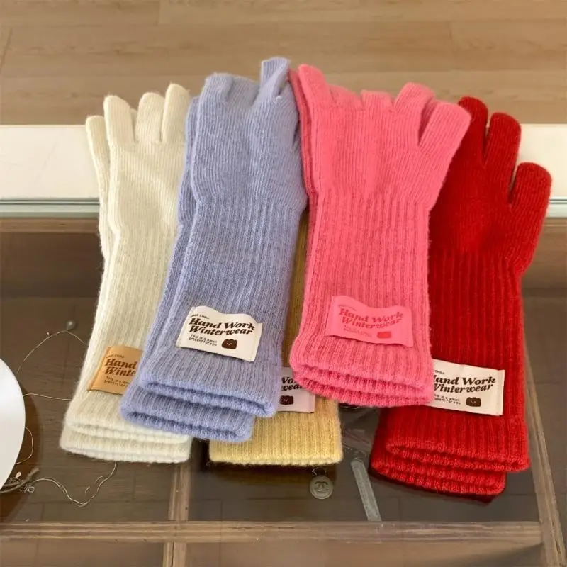 

39BD Keep Warm Full Finger Gloves Couple Skiing Long Mitten with Lengthen Wrist Cuffs