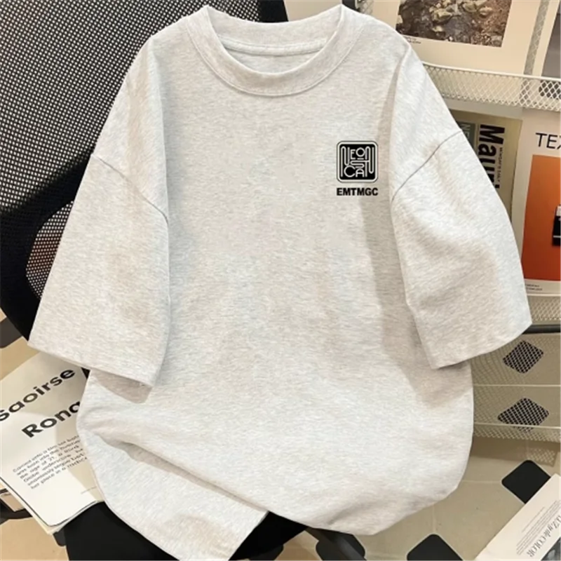 

Футболка из чистого хлопка с коротким рукавом в стиле ретро, американский летний модный бренд, индивидуальный пошив, свободный крой, дышащая ткань.