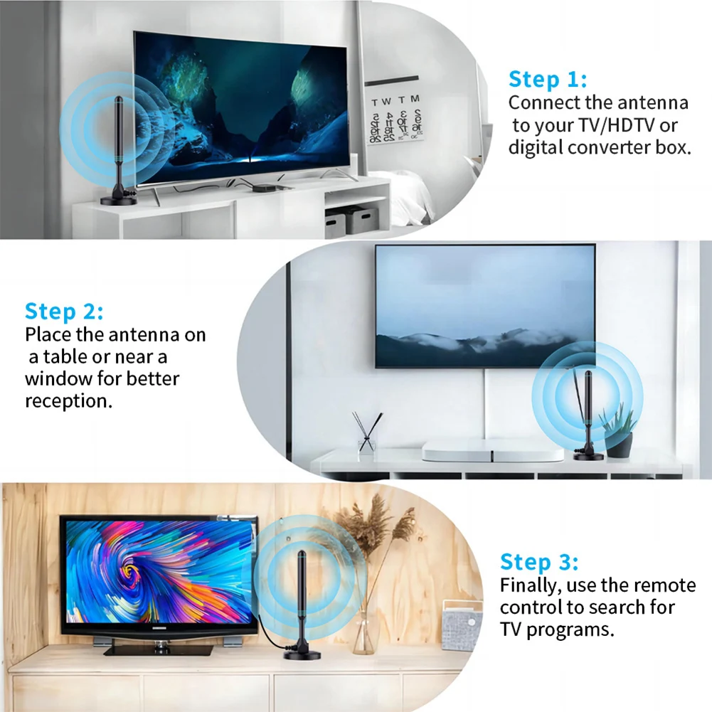 4K/1080P HD Digital TV Antenna Magnetic Base 480+ Miles Indoor Outdoor Antenna VHF UHF Digital HD Aerial for DVB-T2 TV HDTV