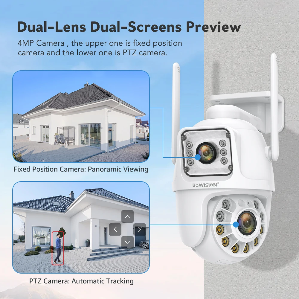 Imagem -02 - Câmera de Segurança Ptz Dual-lens ai Auto Tracking Detecção de Humanoides Tela Dupla Tela Dupla ai Áudio Bidirecional Aplicativo Camhipro Wifi 4mp