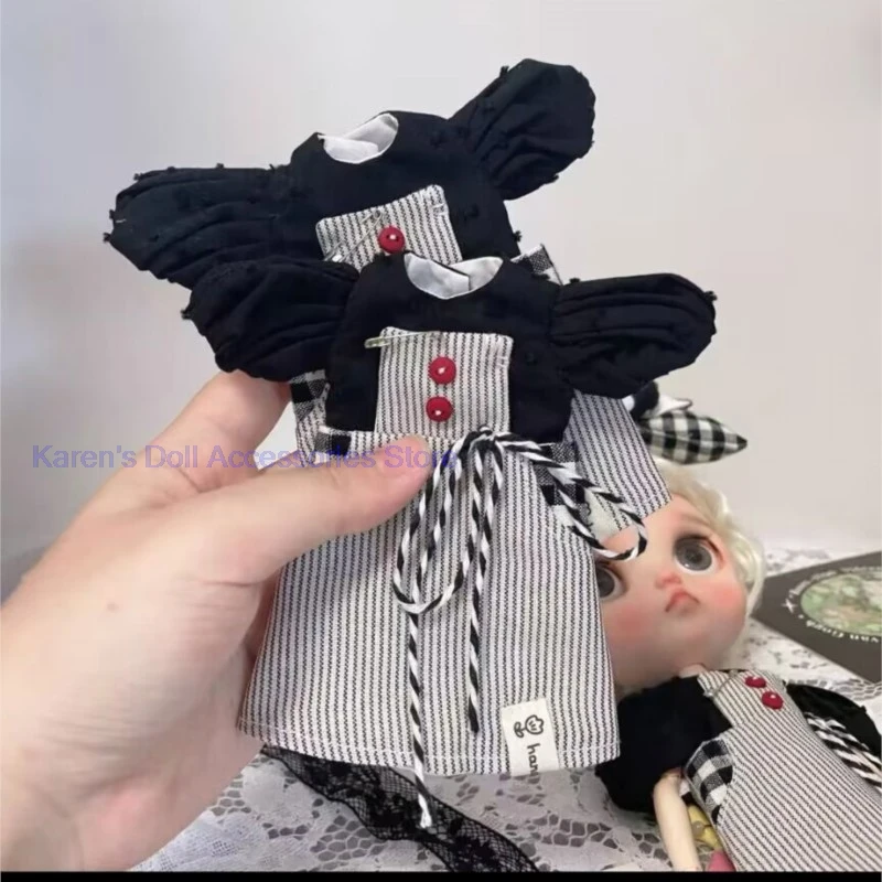 2 pezzi 2026 nuovo stile Abito finto in due pezzi con giunture nere + forcina per capelli con fiocco per Blythe (adatto per Lulu,ymy24,Ob22,24,26, zona, Jenny)