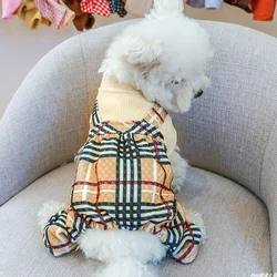 1PC pet clothing, cat spring and autumn toffee coffee plaid patchwork four legged pants suitable for small and medium-sized dogs