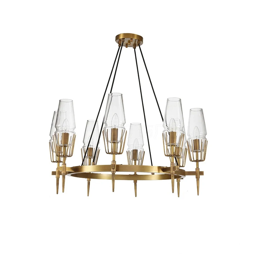 Dimmable Elegant Copper gold shade Luxury LED Chandelier Lighting,Lustre Hanging Lamps Suspension