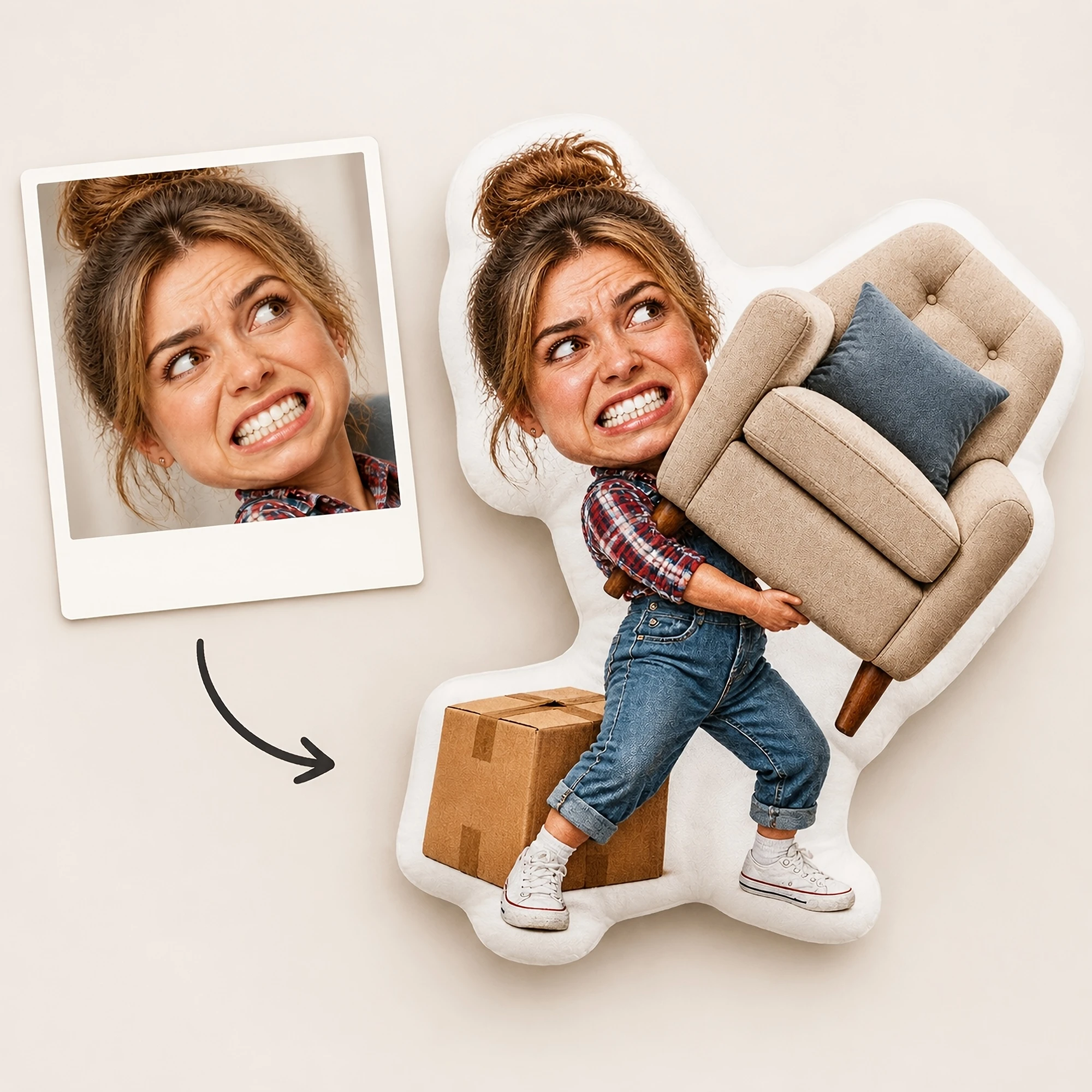 1pc Custom Double Sided Printed Novelty Shaped Cushion, Funny Person Carrying Chair Design Pillow for Home Sofa Office Decor and