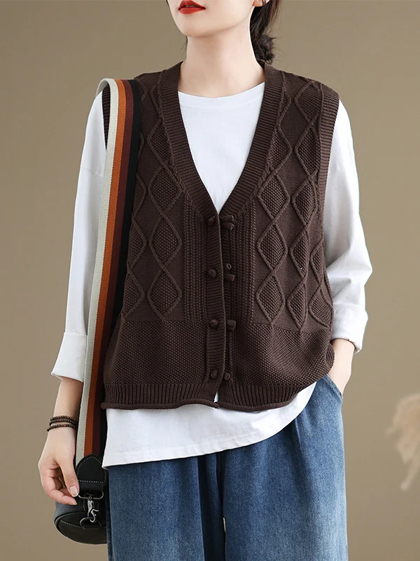 

High-End Women's Autumn Winter ort Vest Single Button V-Ne Buttoned Sweater Overlap Floral Embellied Sweet Sle