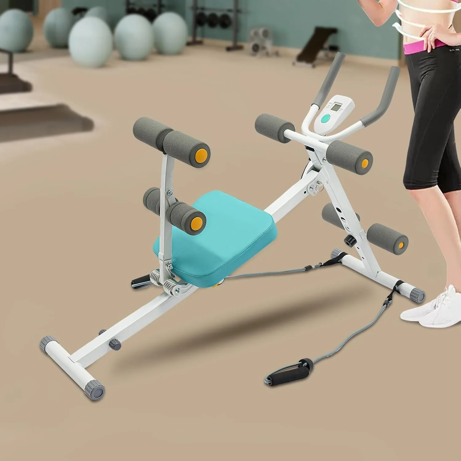 ליבה מתקפלת ABS תרגיל מכונת כיפוף גוף מלא עם רצועות התנגדות & תצוגת lcd לחדר כושר ביתי