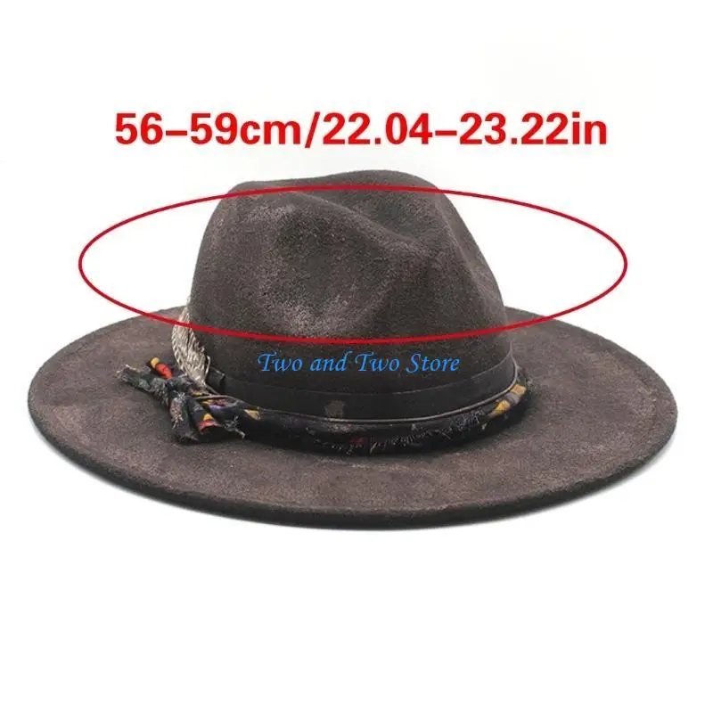 HX6F Vintage Feathered Fedoras Hat for Men Women with Woven Band Costume Fedoras Hat Stylish Jazzy Caps for Formal Occasion
